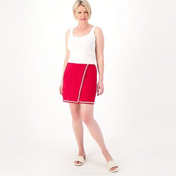 Belle by Kim Gravel Dresses & Skirts - Belle by Kim Gravel Red Mini Skirt with White Trim
